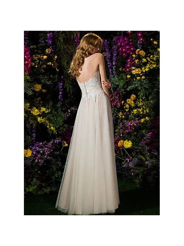 Abito da Sposa Economico Semplice Scivolato con scollo a cuore e corpetto in pizzo