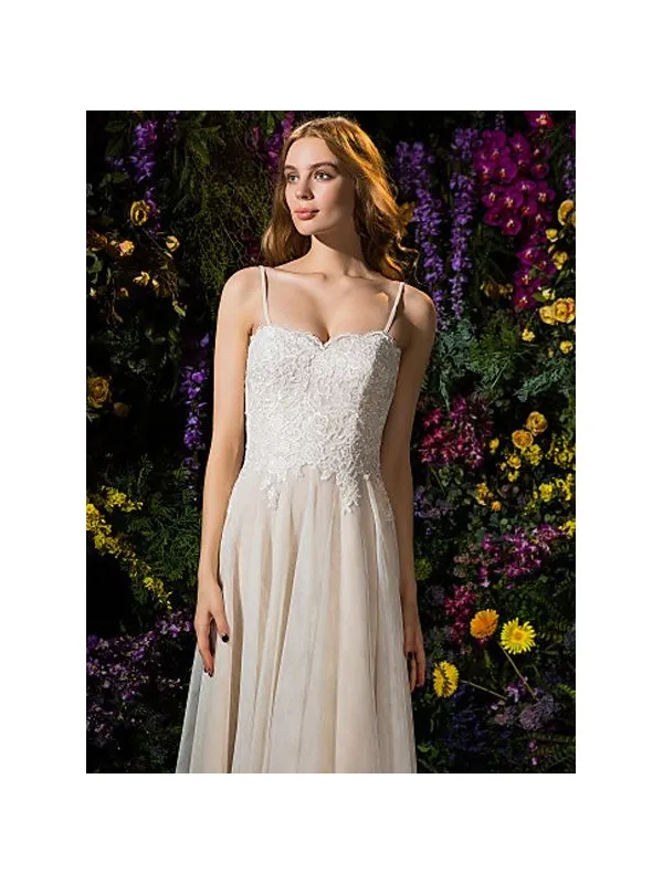 Abito da Sposa Economico Semplice Scivolato con scollo a cuore e corpetto in pizzo
