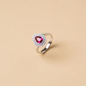Anello Con Goccia Rossa e Zirconi In Oro Bianco 18kt