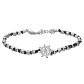 Bracciale da uomo in argento e cotone nero
