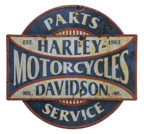 Harley-Davidson Parts & Service Cartello artistico murale in metallo invecchiato a due pneumatici - Blu ref.HDL-15523