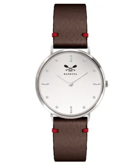 OROLOGIO BIANCO ZIRCONI dm. 36,5 PELLE TESTA DI MORO BANDANA ROSSA