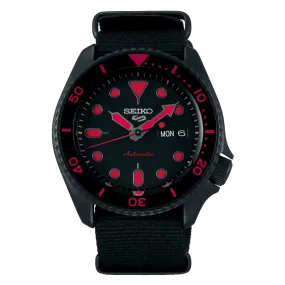 Orologio Seiko 5 Street Style Automatico Nero finiture Rosse cinturino Nato